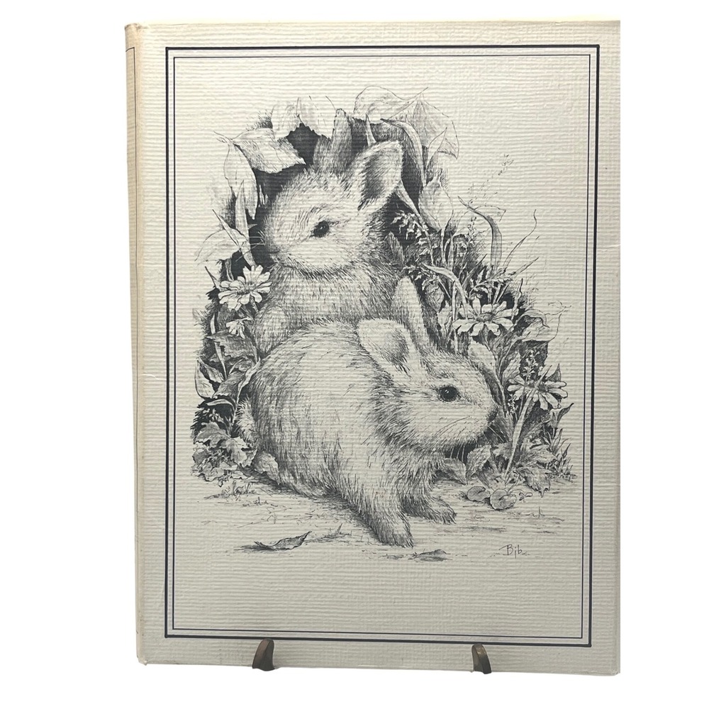 Vtg stationery set pencil drawings Bunnies Nature by artist‎ Jolene Brown 1976
